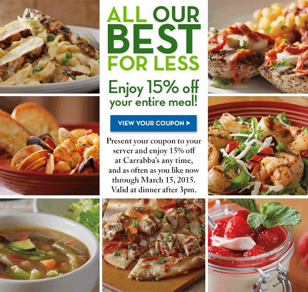 Carrabba's 15% Off Coupon - Restaurant Coupons and Dining Deals