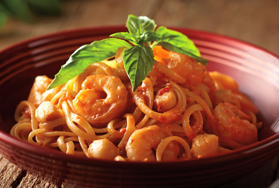 Shrimp and Scallop Linguina Alla Vodka Sauteed shrimp and scallops